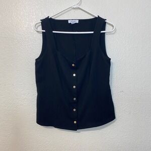 Nine West Womens Black Button Front Sleeveless Square Neck Tank Top Size Large